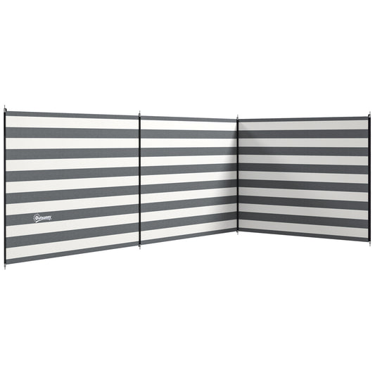 Outsunny 4 Pole Camping Windbreaks, Beach Wind Shield Shelter with Carry Bag and Steel Poles, Outdoor Caravan Privacy Shield, 540cm x 150cm, Grey and White