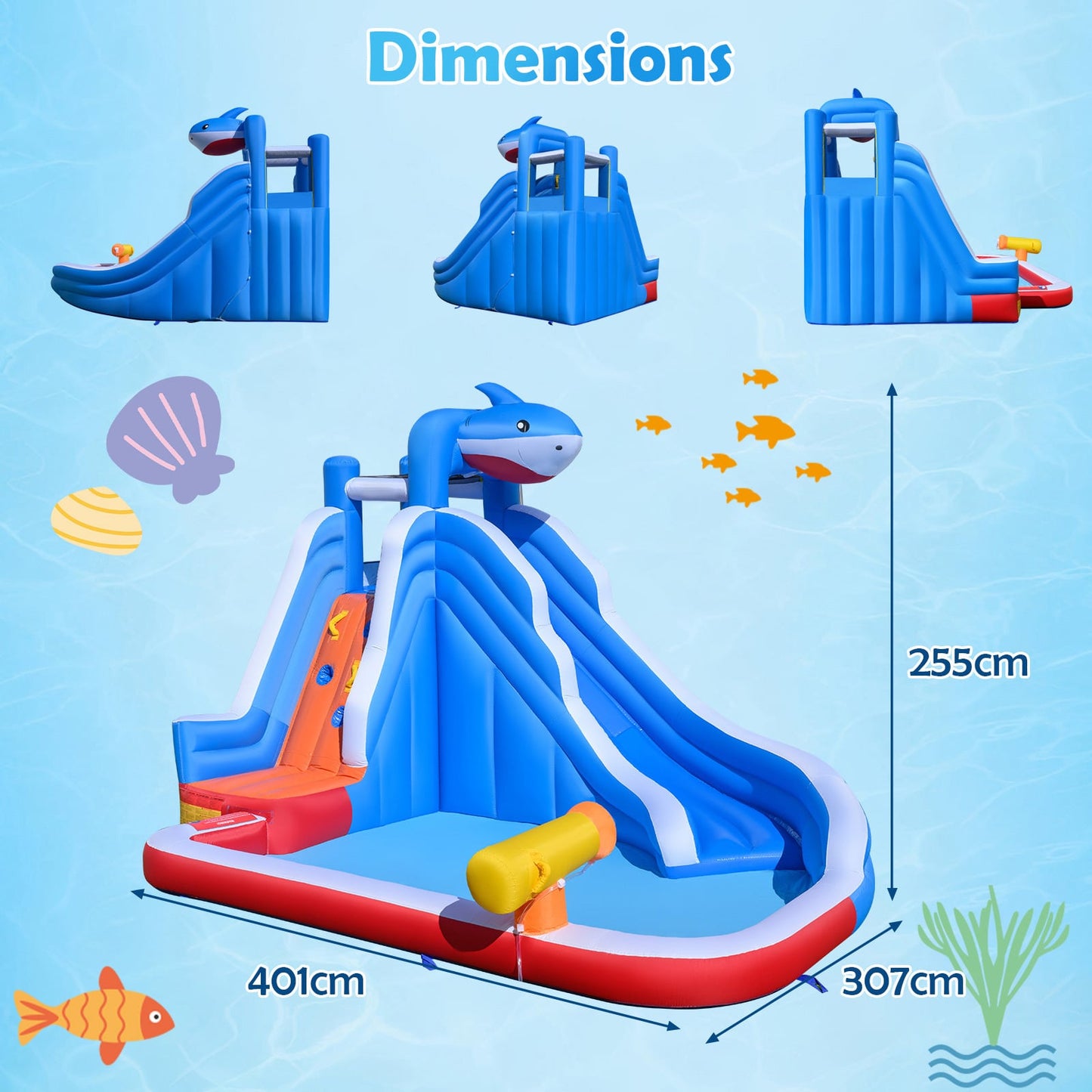 Shark-Themed Kids Water Park with Climbing Wall for Party Summer