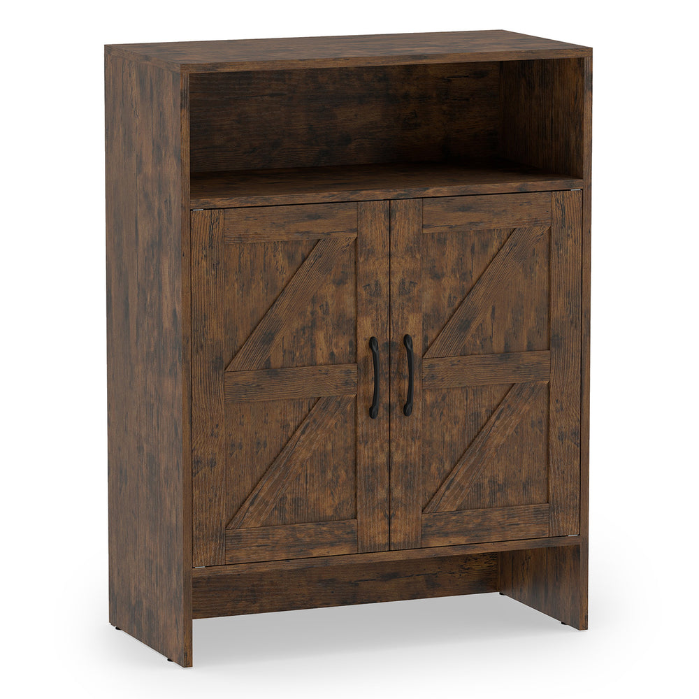 Shoe Cabinet with 2 Barn Doors and Adjustable Shelves for Entryway-Brown
