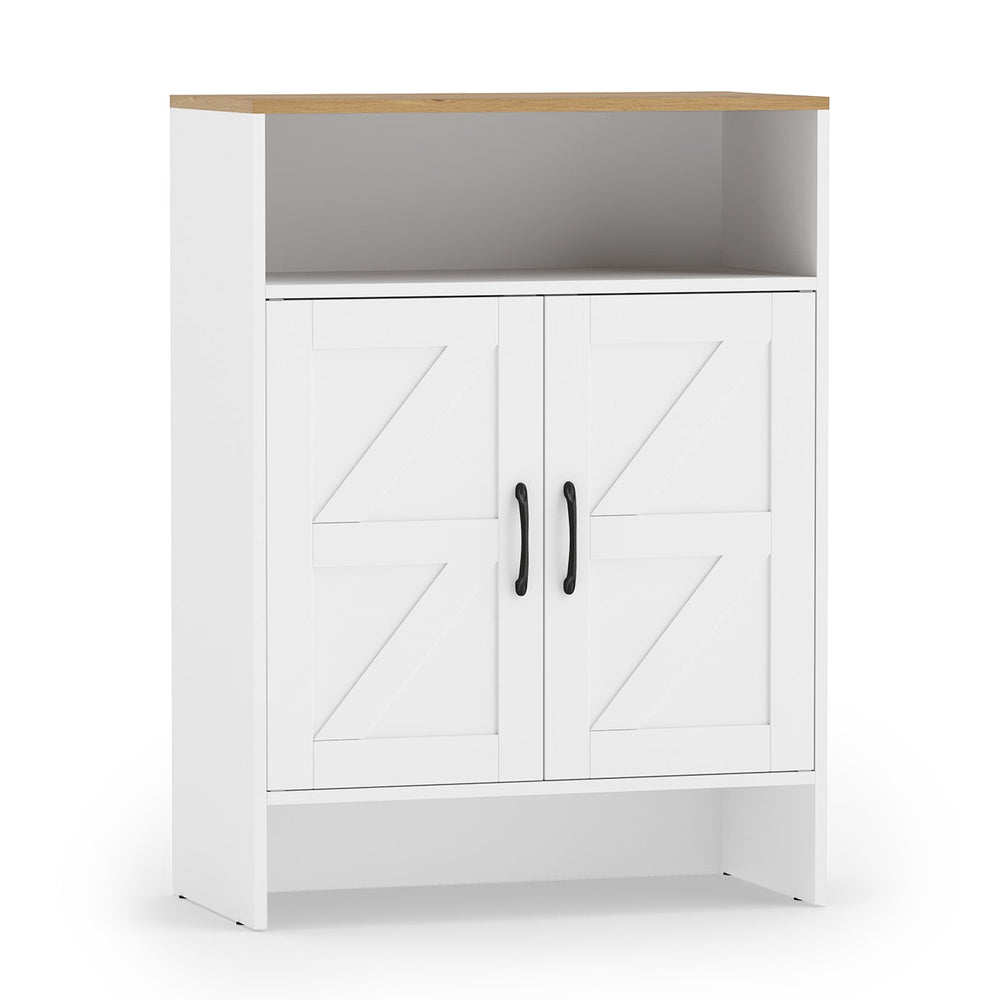 Shoe Cabinet with 2 Barn Doors and Adjustable Shelves for Entryway-White