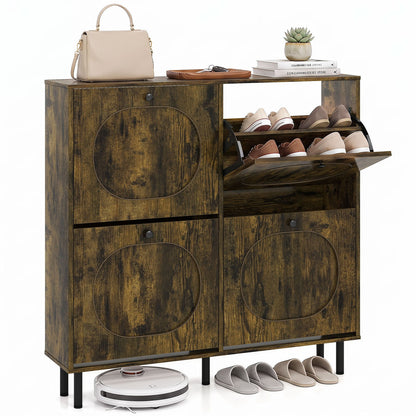 Shoe Storage Cabinet with 4 Flip Drawers for Entryway-Rustic Brown