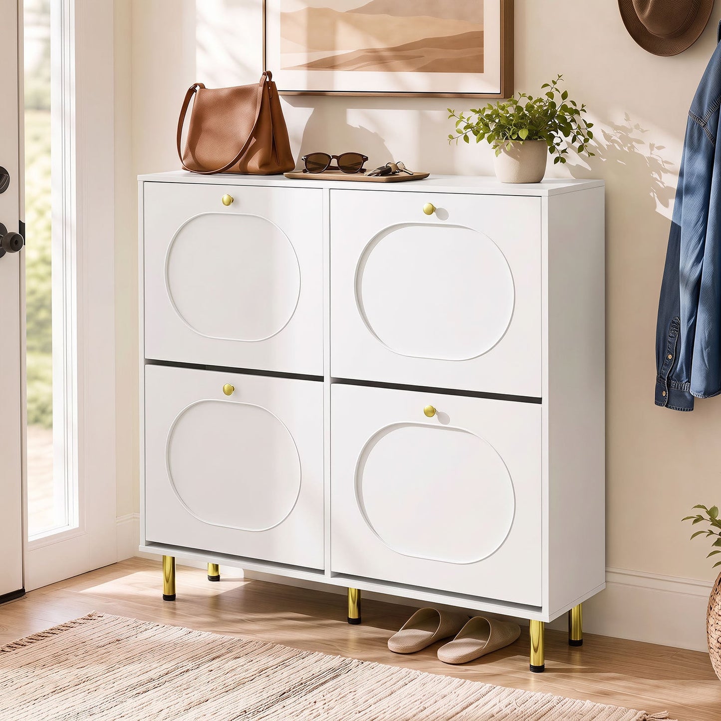 Shoe Storage Cabinet with 4 Flip Drawers for Entryway-White