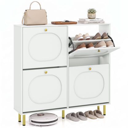 Shoe Storage Cabinet with 4 Flip Drawers for Entryway-White