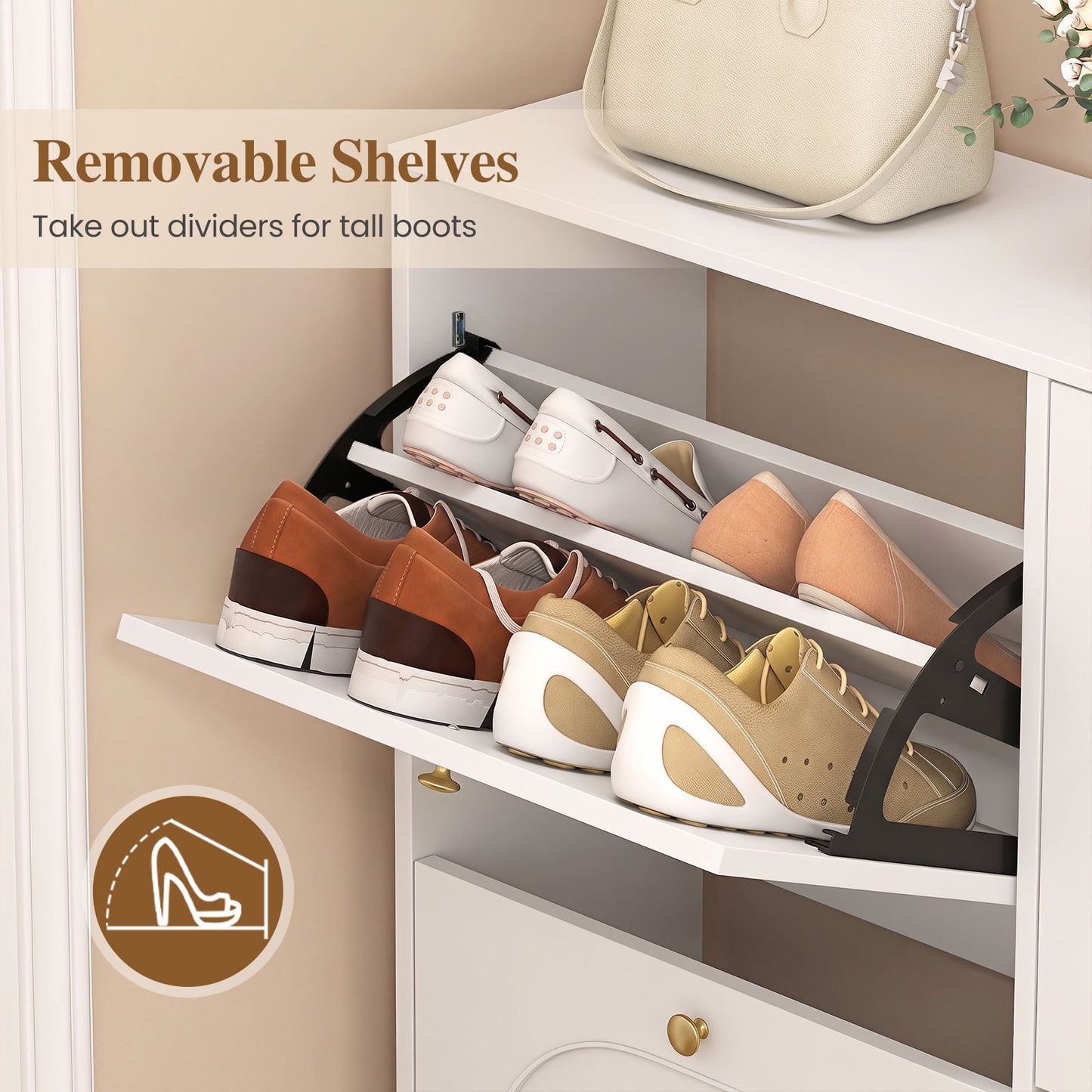 Shoe Storage Cabinet with 4 Flip Drawers for Entryway-White