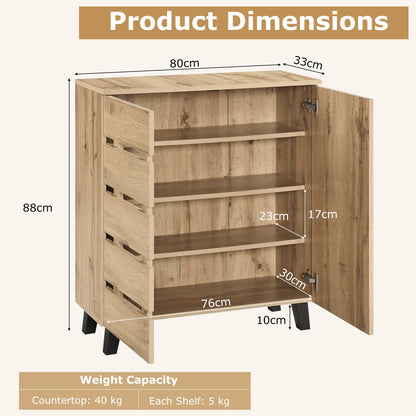 4-Tier Shoe Cabinet with Louvered Door and Removable Shelves-Natural
