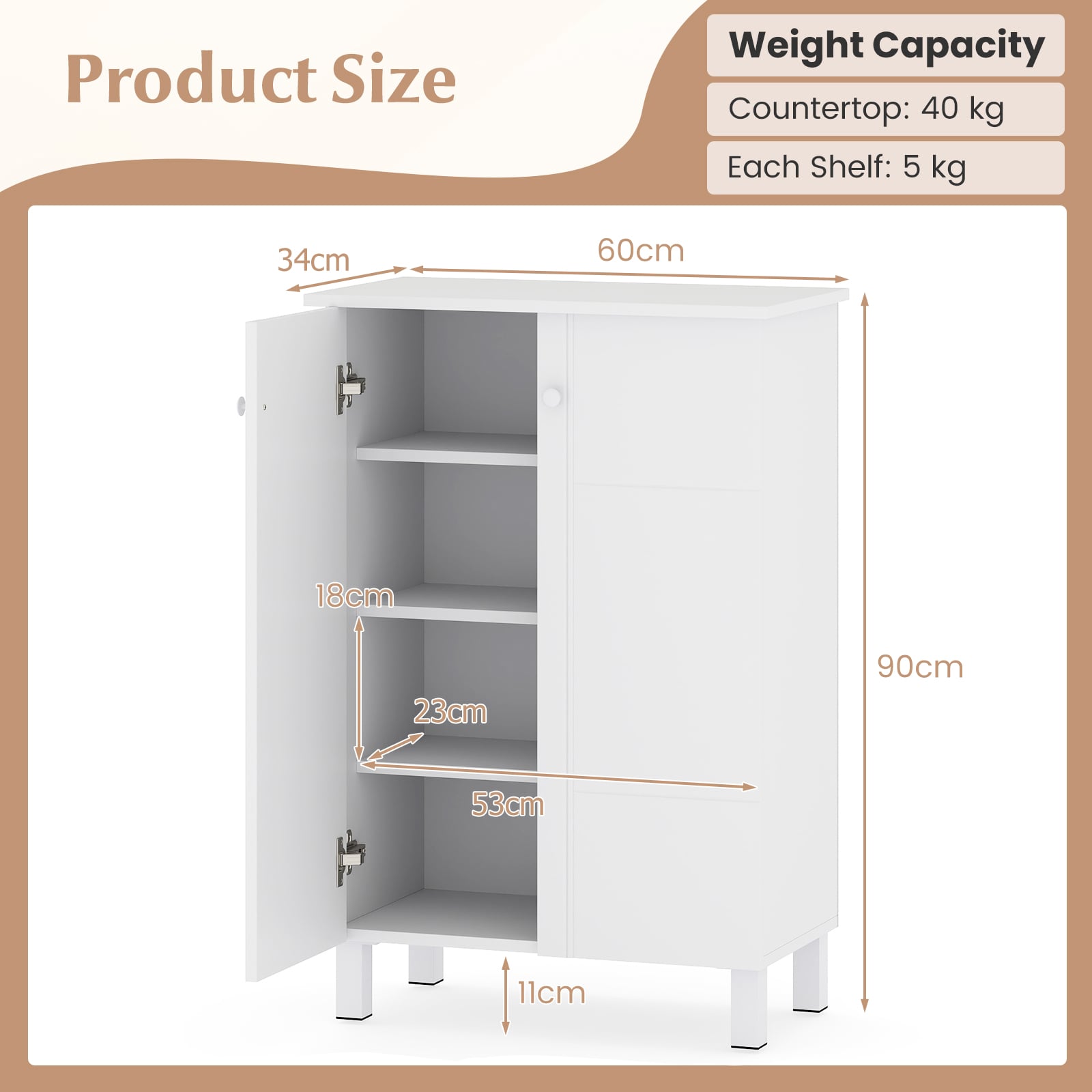 Shoe Storage Cabinet with Removable Shelves and 2 Doors for Entryway-White