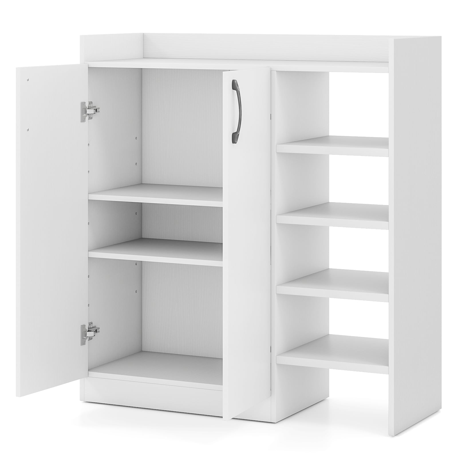 Shoe Storage Organizer with 2 Adjustable Inner Shelves and 4 Open Shelves-White