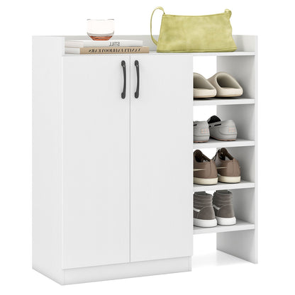 Shoe Storage Organizer with 2 Adjustable Inner Shelves and 4 Open Shelves-White