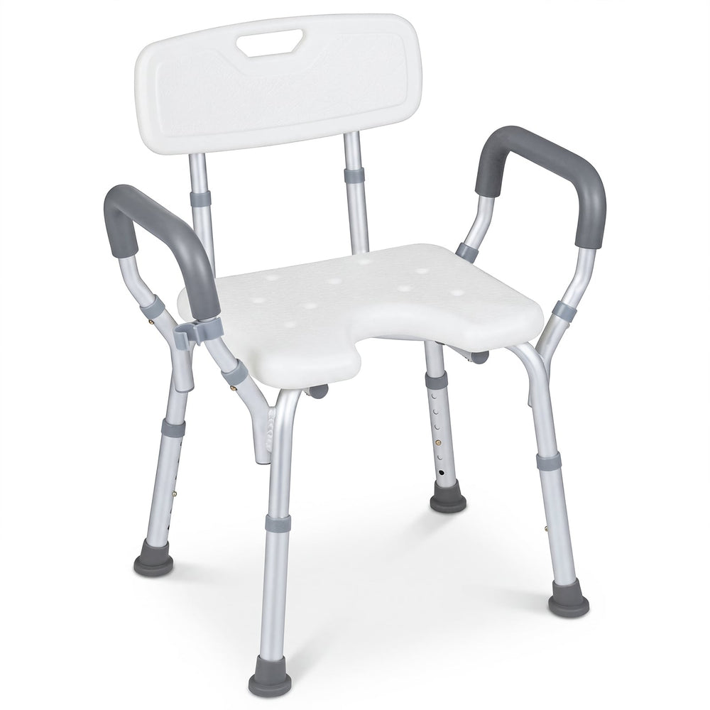 Shower Chair Height Adjustable with Backrest and Padded Armrests-Silver