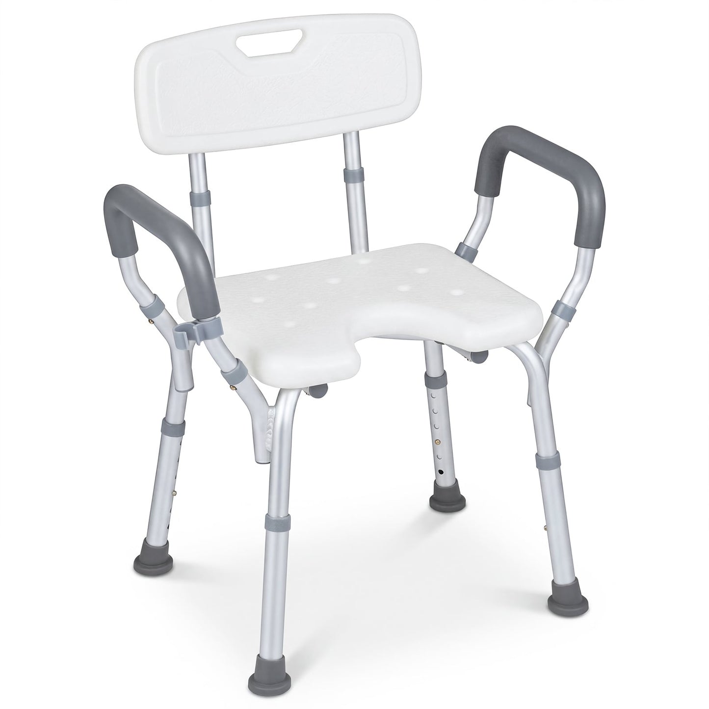Shower Chair Height Adjustable with Backrest and Padded Armrests-Silver
