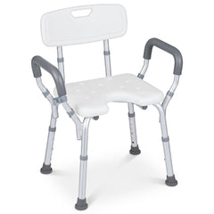 Shower Chair Height Adjustable with Backrest and Padded Armrests-Silver