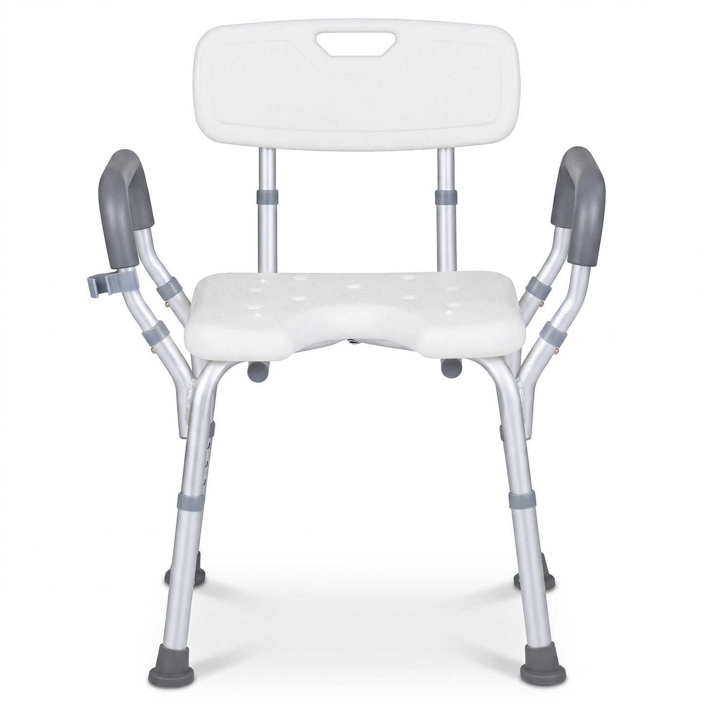Shower Chair Height Adjustable with Backrest and Padded Armrests-Silver