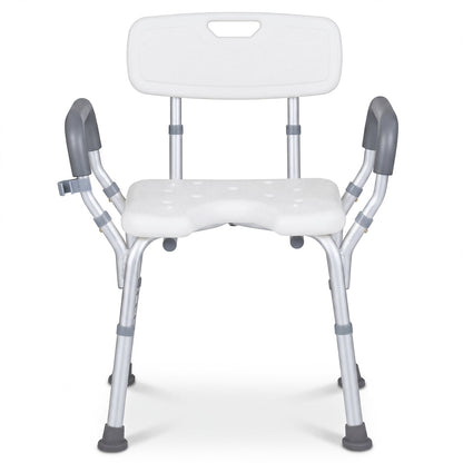 Shower Chair Height Adjustable with Backrest and Padded Armrests-Silver