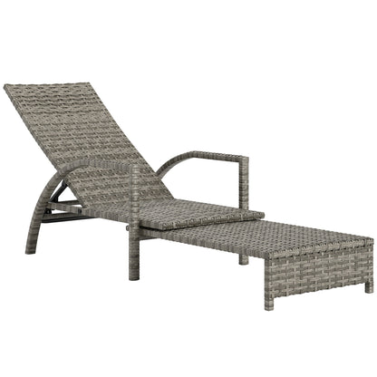 Outsunny Reclining Rattan Lounger, with Extending Footrest - Grey