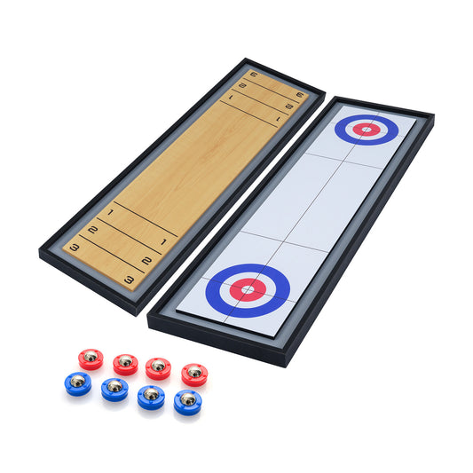 Shuffleboard and Curling 2 in 1 Board Game with 8 Rolling Pucks