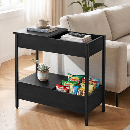 Side Table with 2 Storage Shelves and 2 Removable Tabletops for Living Room-Black