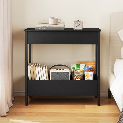 Side Table with 2 Storage Shelves and 2 Removable Tabletops for Living Room-Black
