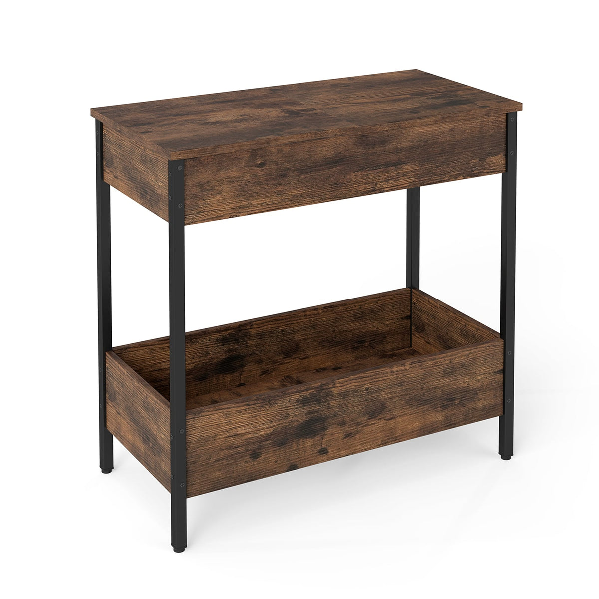 Side Table with 2 Storage Shelves and 2 Removable Tabletops for Living Room-Rustic Brown