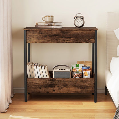 Side Table with 2 Storage Shelves and 2 Removable Tabletops for Living Room-Rustic Brown
