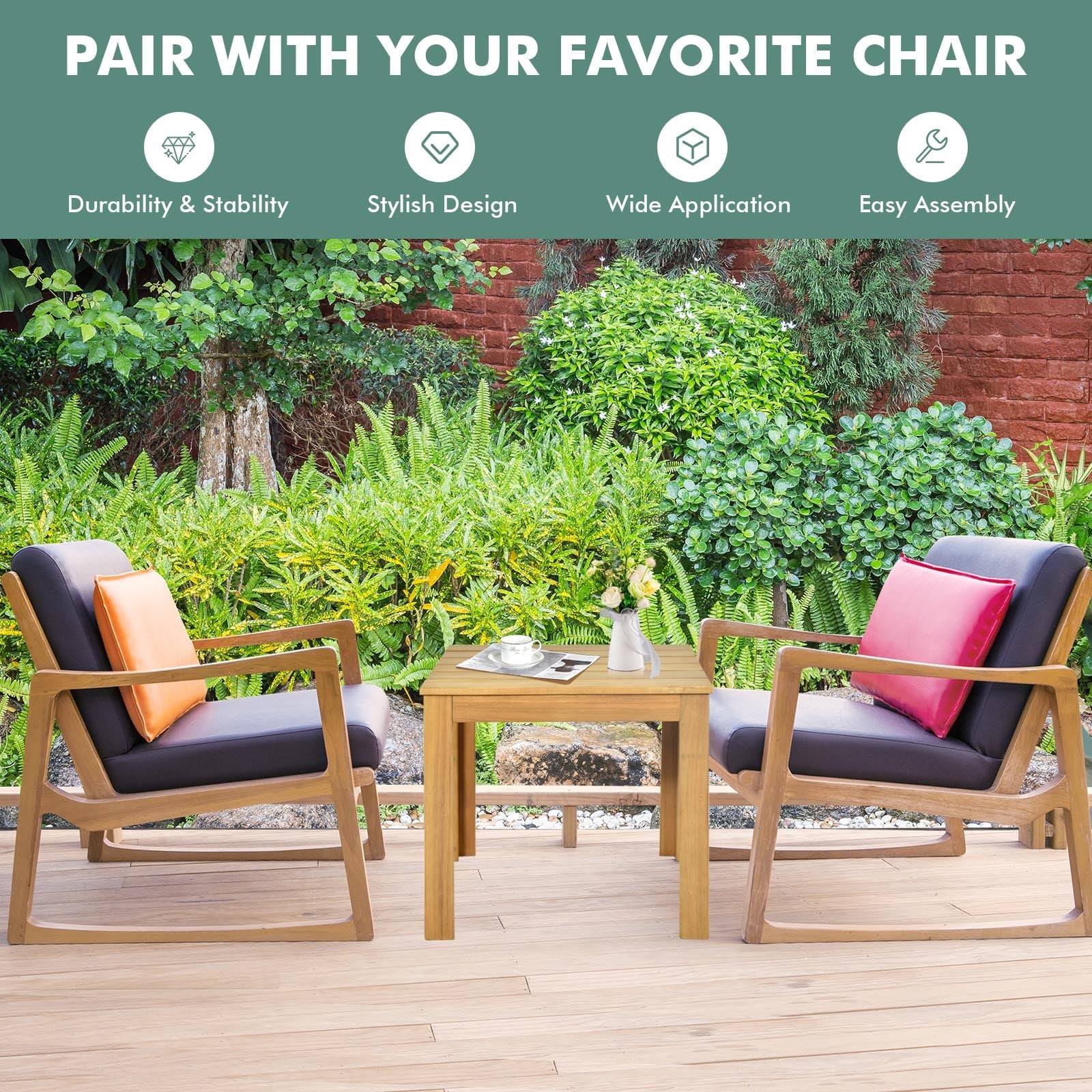 Outdoor Acacia Wood Side Table with Oil Finished for Patio Backyard Garden Poolside Balcony-Natural