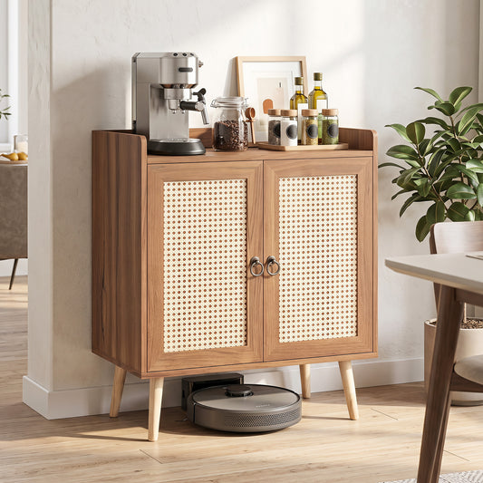 Sideboard Buffet Cabinet with 2 Doors Adjustable Shelf and Pine Wood Legs-Brown