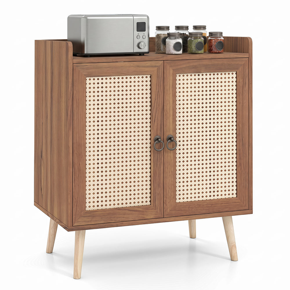 Sideboard Buffet Cabinet with 2 Doors Adjustable Shelf and Pine Wood Legs-Brown