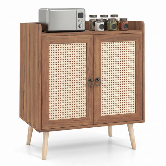 Sideboard Buffet Cabinet with 2 Doors Adjustable Shelf and Pine Wood Legs-Brown