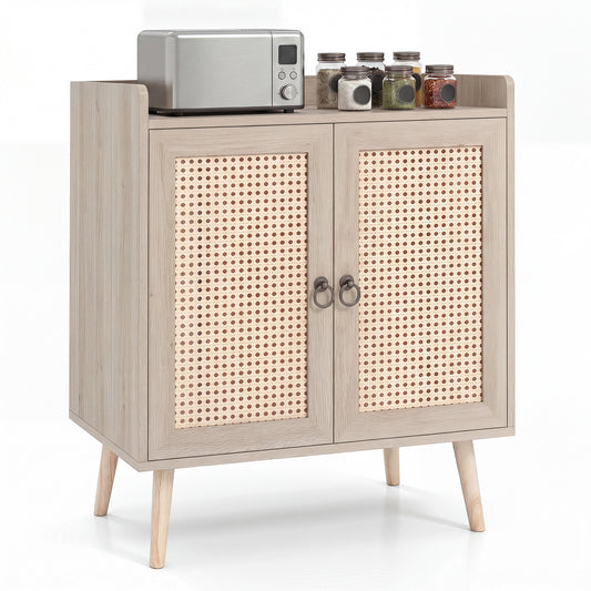 Sideboard Buffet Cabinet with 2 Doors Adjustable Shelf and Pine Wood Legs-Natrual