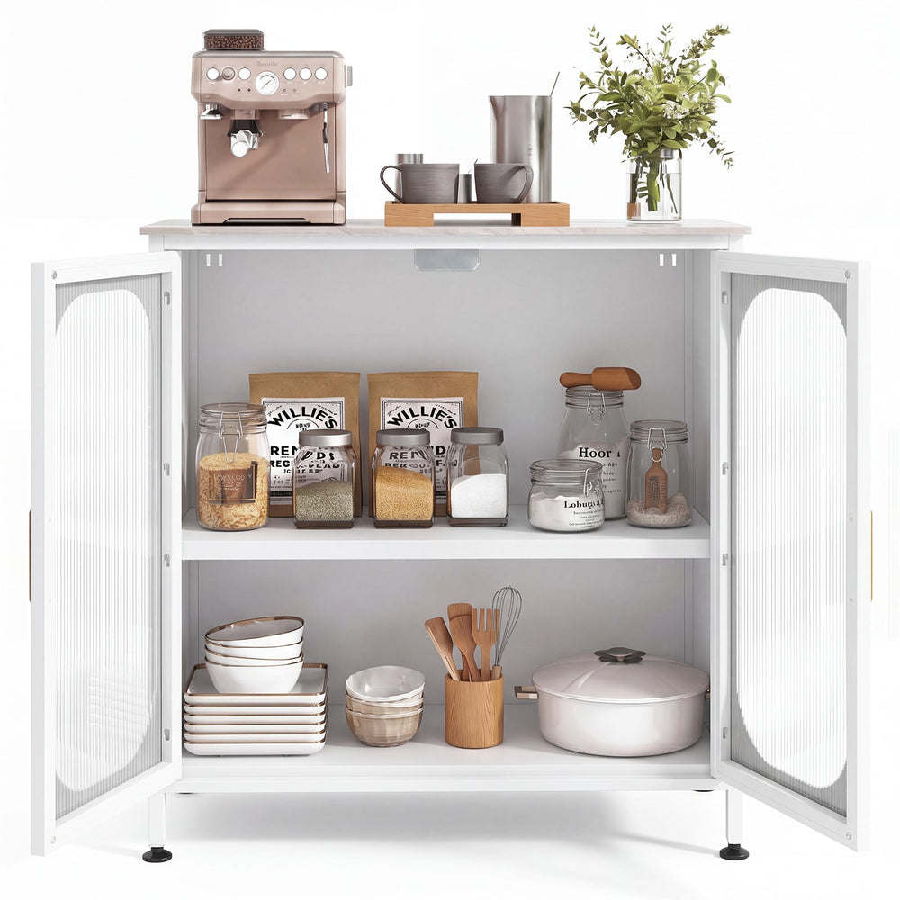 Sideboard Buffet Cabinet with Adjustable Shelf & 2 Translucent Doors for Dining Room-White