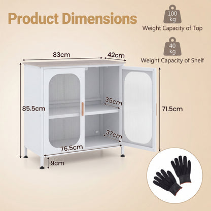 Sideboard Buffet Cabinet with Adjustable Shelf & 2 Translucent Doors for Dining Room-White