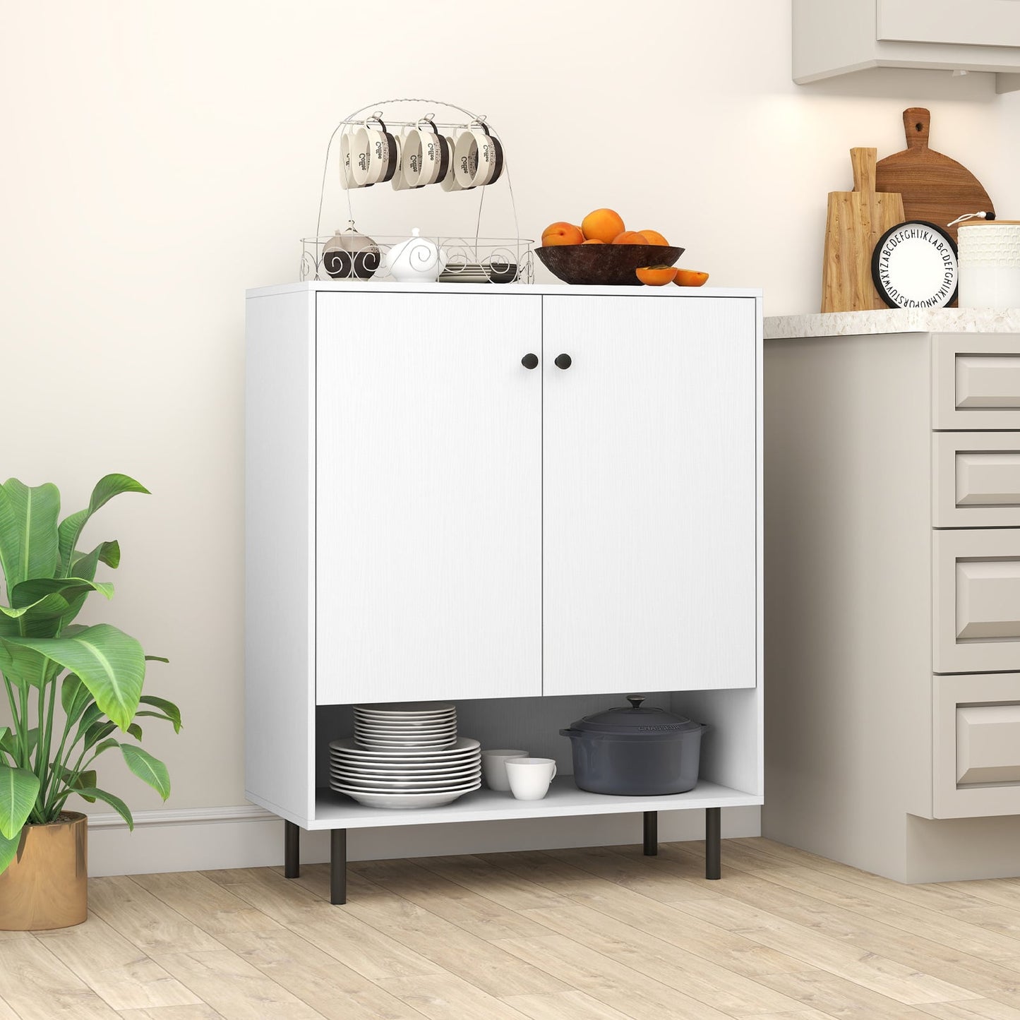 Sideboard Buffet Cabinet 2-Door Kitchen Storage Cabinet for Dining Room Living Room-White