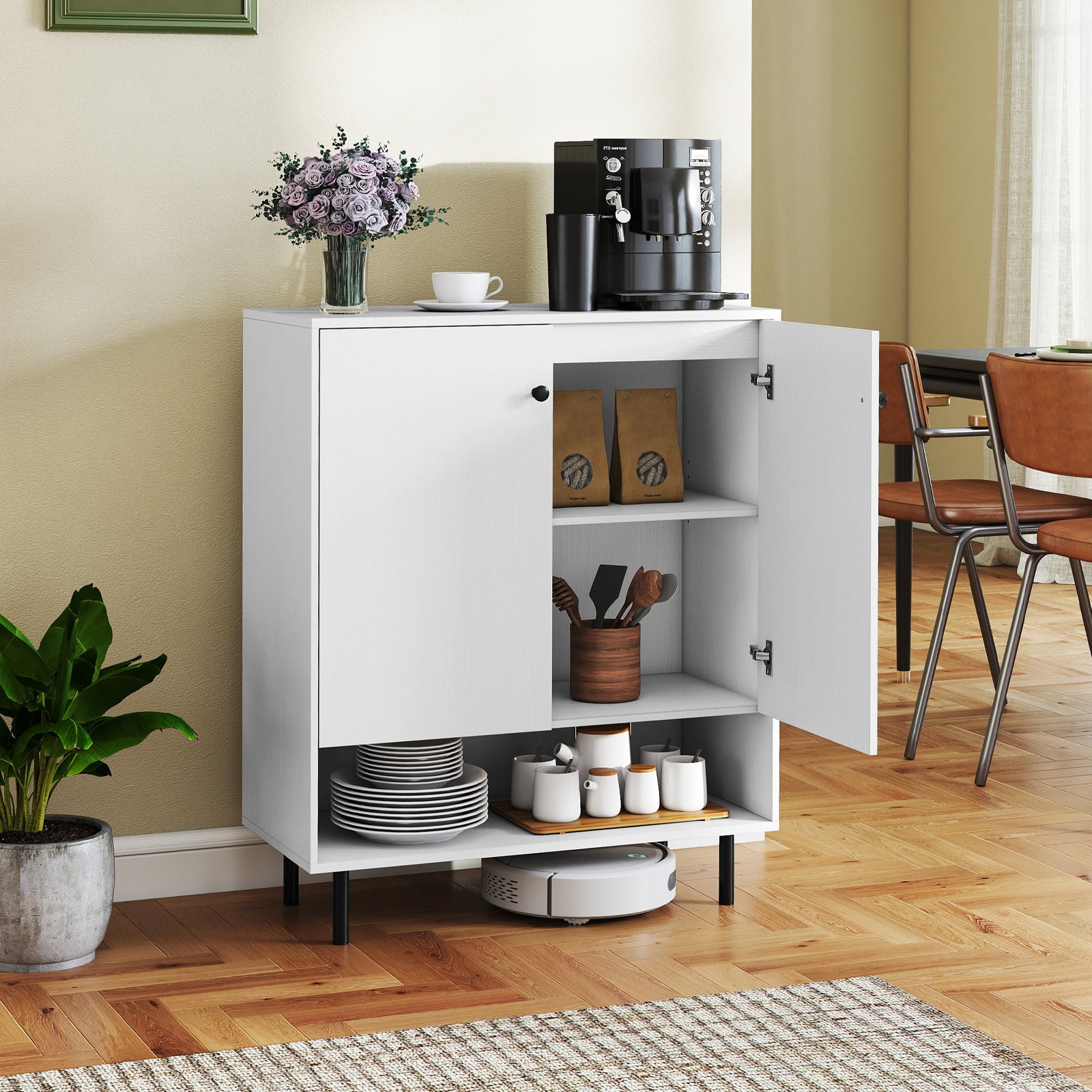 Sideboard Buffet Cabinet 2-Door Kitchen Storage Cabinet for Dining Room Living Room-White