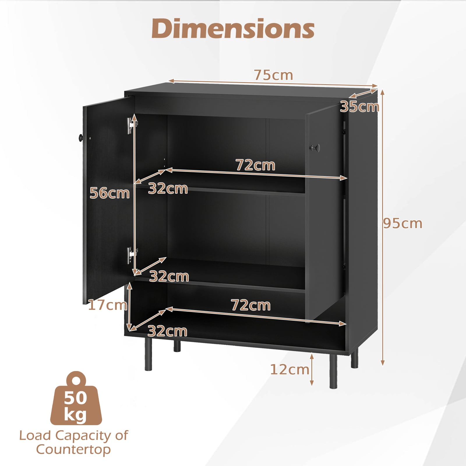 Sideboard Buffet Cabinet 2-Door Kitchen Storage Cabinet for Dining Room Living Room-Black