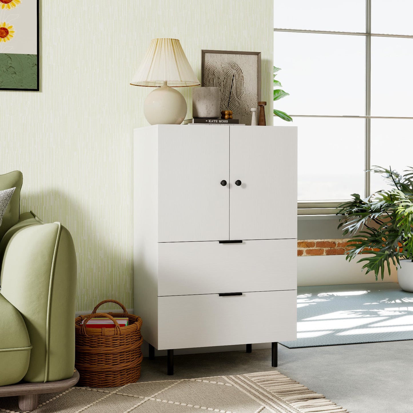 Sideboard Buffet Cabinet 2-Door Serving Cupboard Buffet Table Display Cabinet-White
