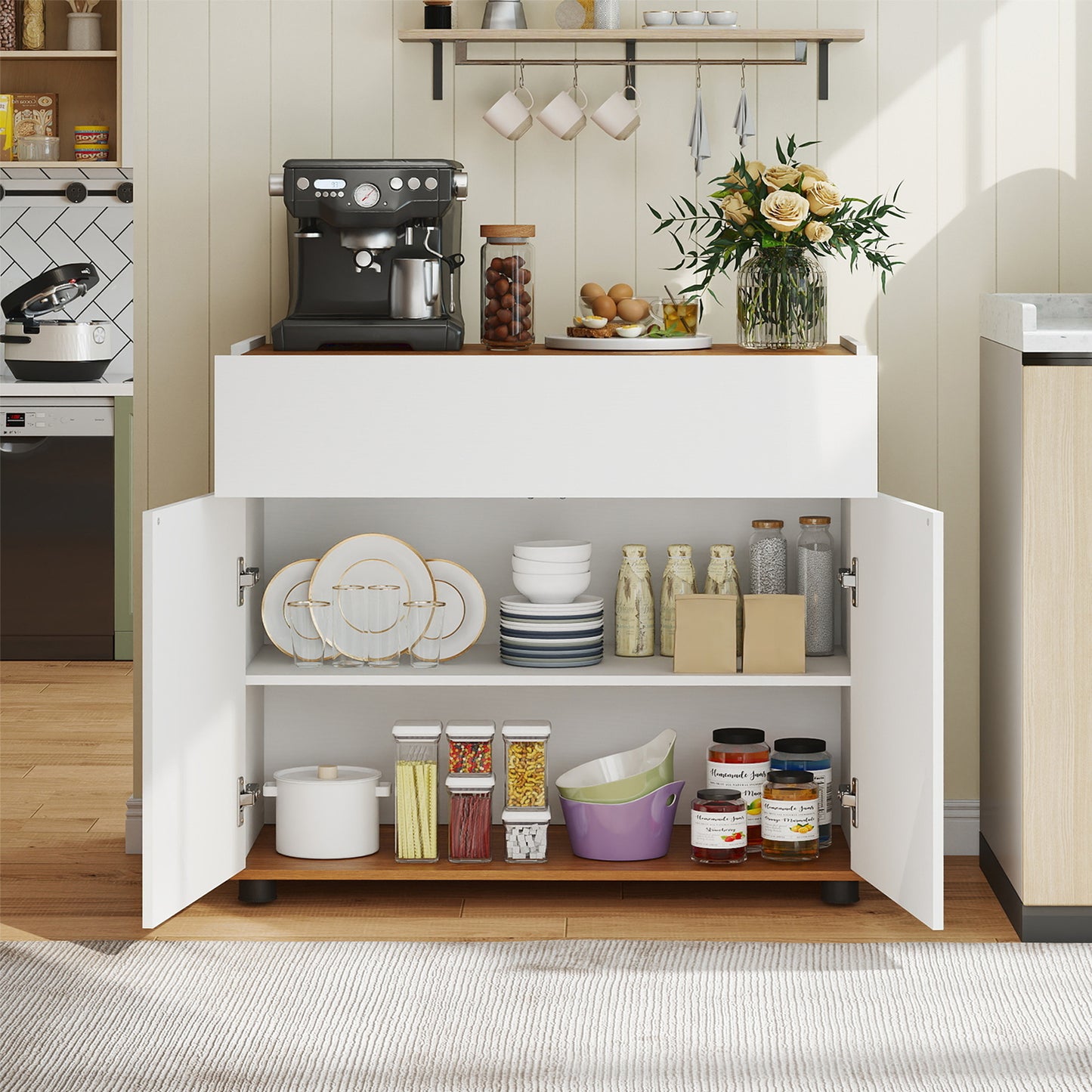 Sideboard Buffet Cabinet with 1 Drawer and 2 Doors for Kitchen-White