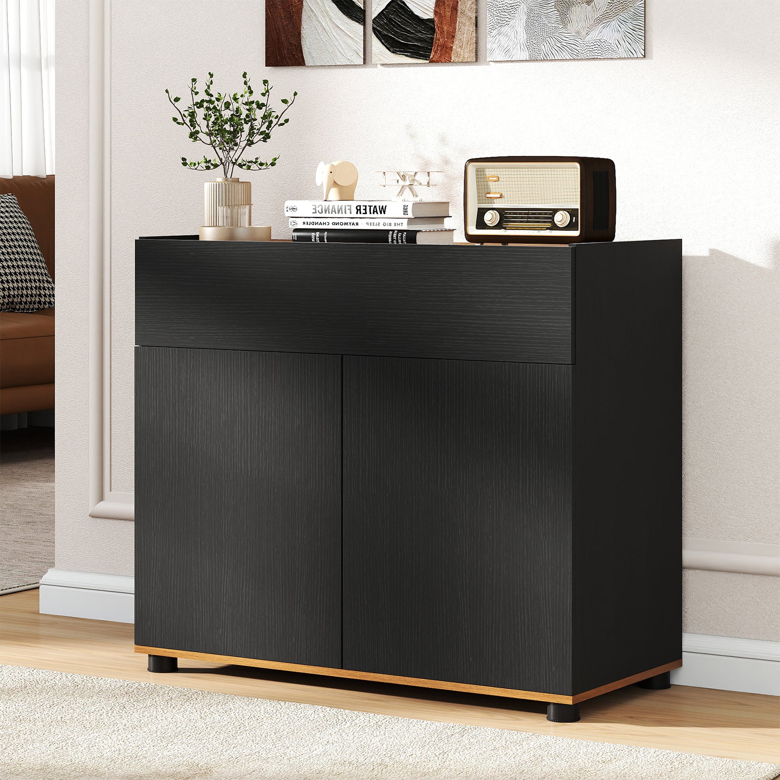 Sideboard Buffet Cabinet with 1 Drawer and 2 Doors for Kitchen-Black
