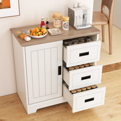Farmhouse Sideboard Buffet Cabinet with Sliding Doors and 3 Drawers-White