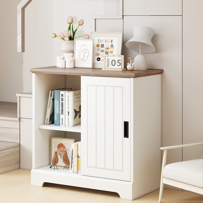 Farmhouse Sideboard Buffet Cabinet with Sliding Doors and 3 Drawers-White