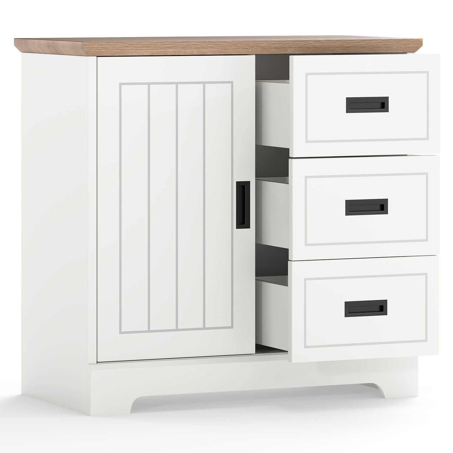 Farmhouse Sideboard Buffet Cabinet with Sliding Doors and 3 Drawers-White