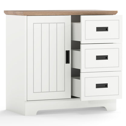 Farmhouse Sideboard Buffet Cabinet with Sliding Doors and 3 Drawers-White