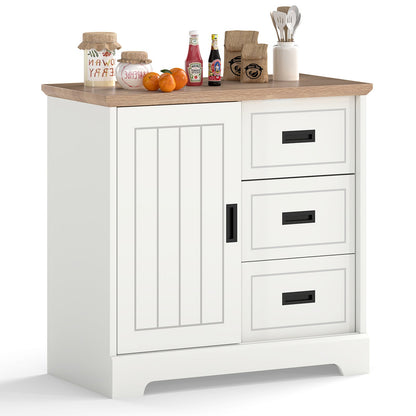 Farmhouse Sideboard Buffet Cabinet with Sliding Doors and 3 Drawers-White