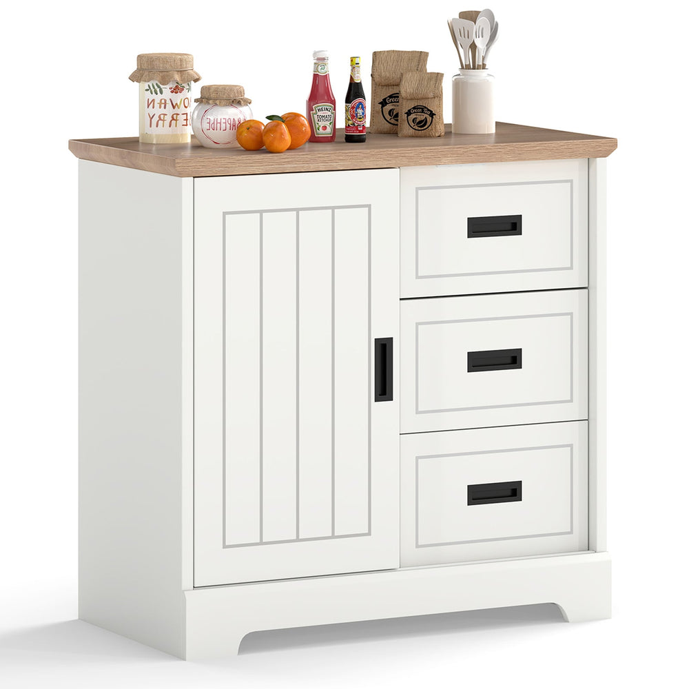 Farmhouse Sideboard Buffet Cabinet with Sliding Doors and 3 Drawers-White