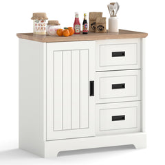 Farmhouse Sideboard Buffet Cabinet with Sliding Doors and 3 Drawers-White
