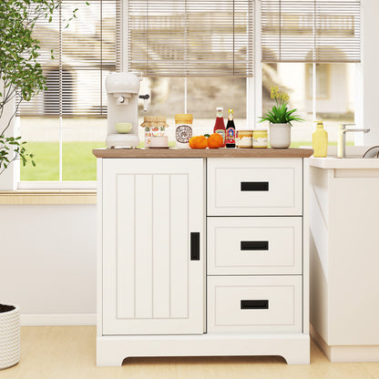 Farmhouse Sideboard Buffet Cabinet with Sliding Doors and 3 Drawers-White