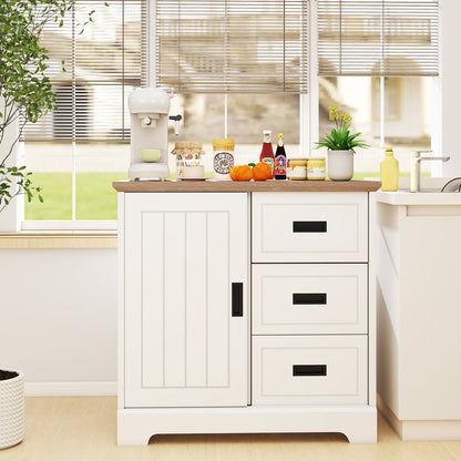 Farmhouse Sideboard Buffet Cabinet with Sliding Doors and 3 Drawers-White
