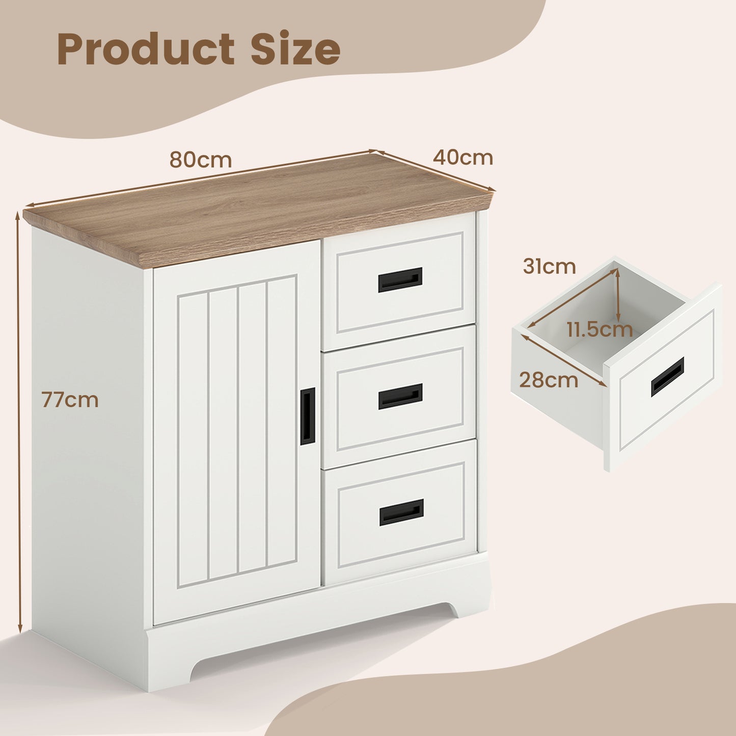 Farmhouse Sideboard Buffet Cabinet with Sliding Doors and 3 Drawers-White