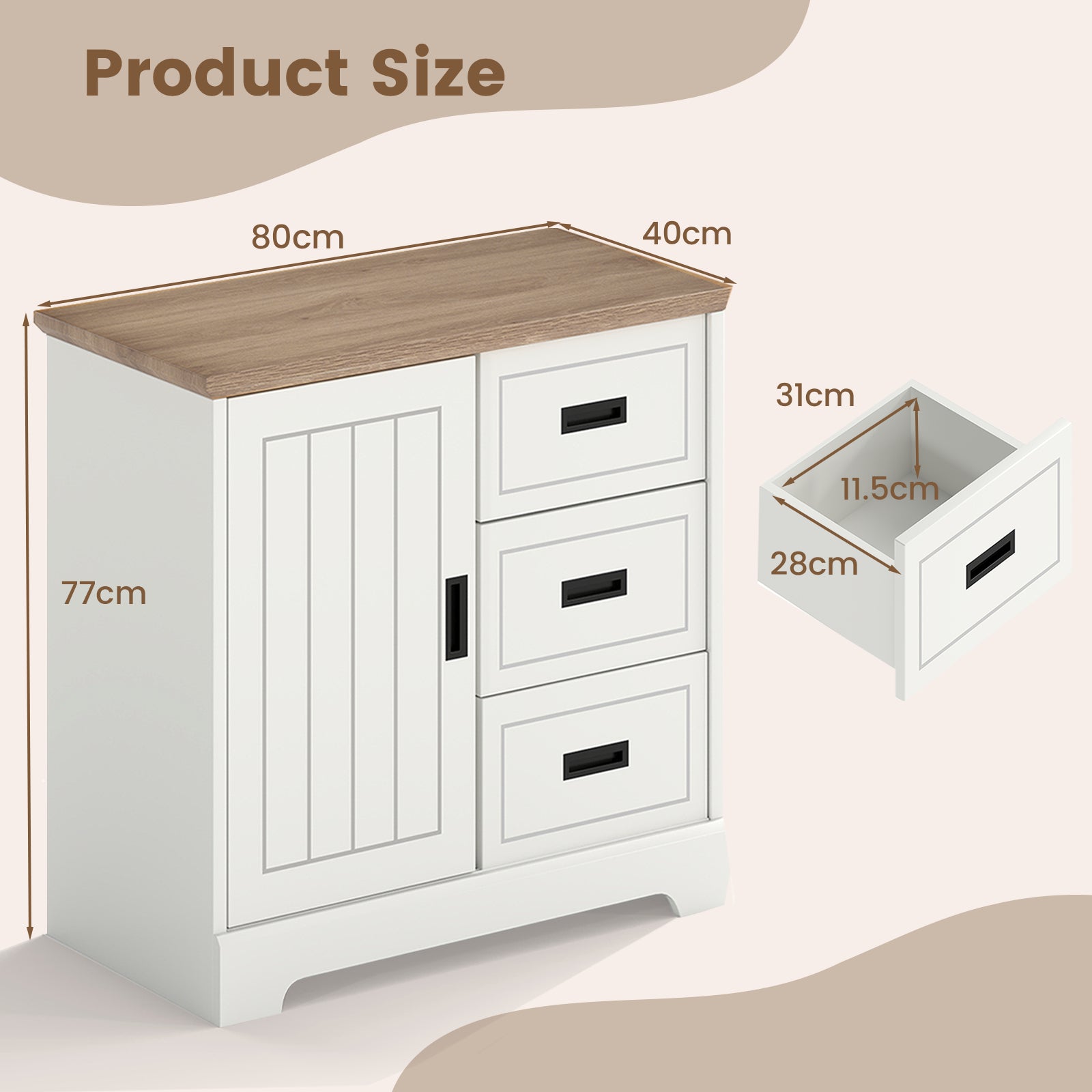 Farmhouse Sideboard Buffet Cabinet with Sliding Doors and 3 Drawers-White