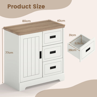 Farmhouse Sideboard Buffet Cabinet with Sliding Doors and 3 Drawers-White