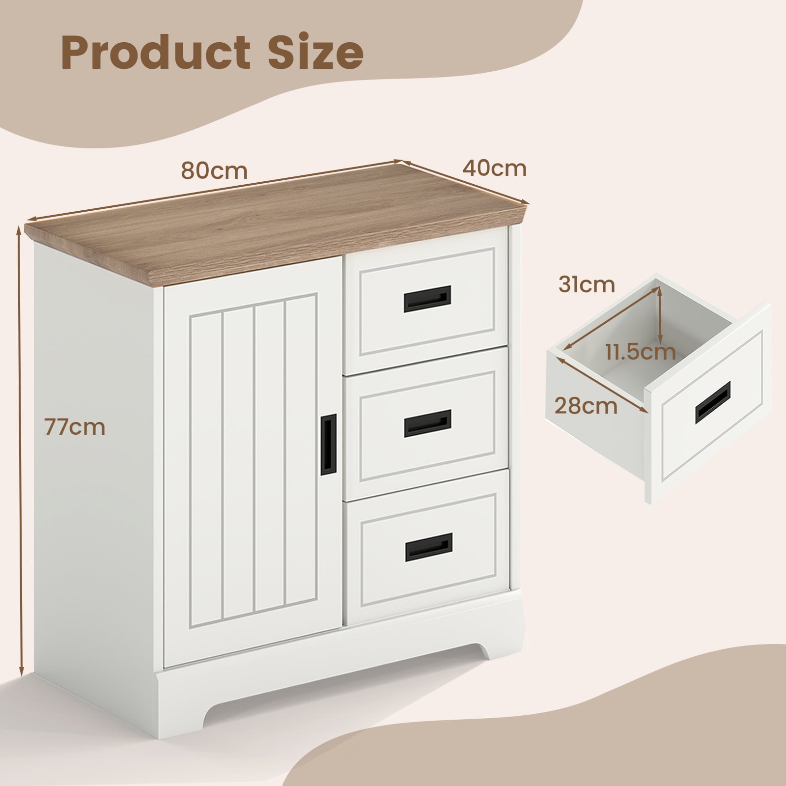 Farmhouse Sideboard Buffet Cabinet with Sliding Doors and 3 Drawers-White