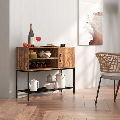 Sideboard Buffet Cabinet with Wine Racks and Storage Shelves-Rustic Brown